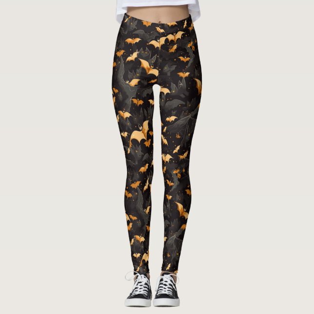 Leggings Espeluznantes murciélagos voladores de Halloween b (Anverso)
