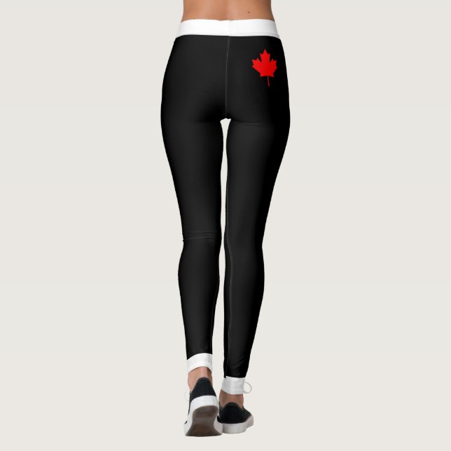 Leggings Espeso Waistband con hojas de arce rojas en la par (Reverso)
