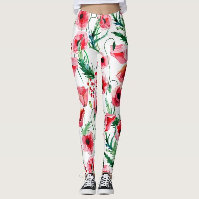 Leggings Espías rojas: ilustracion floral acuarela (Anverso)