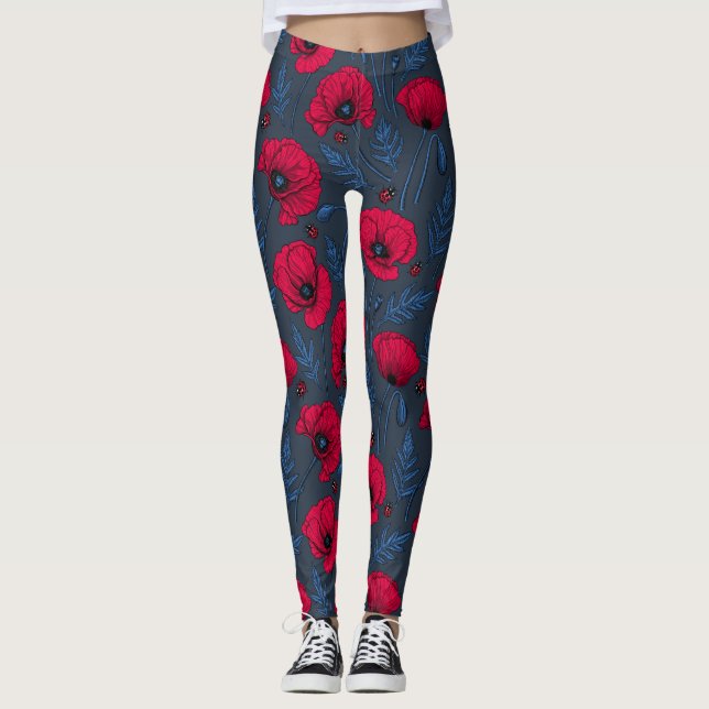 Leggings Espías rojas y ladybugs en azul oscuro (Anverso)