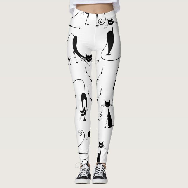 Leggings Espinoso patrón de gato negro (Anverso)