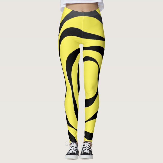 Leggings Espiral negra transparente sobre fondo amarillo (Anverso)