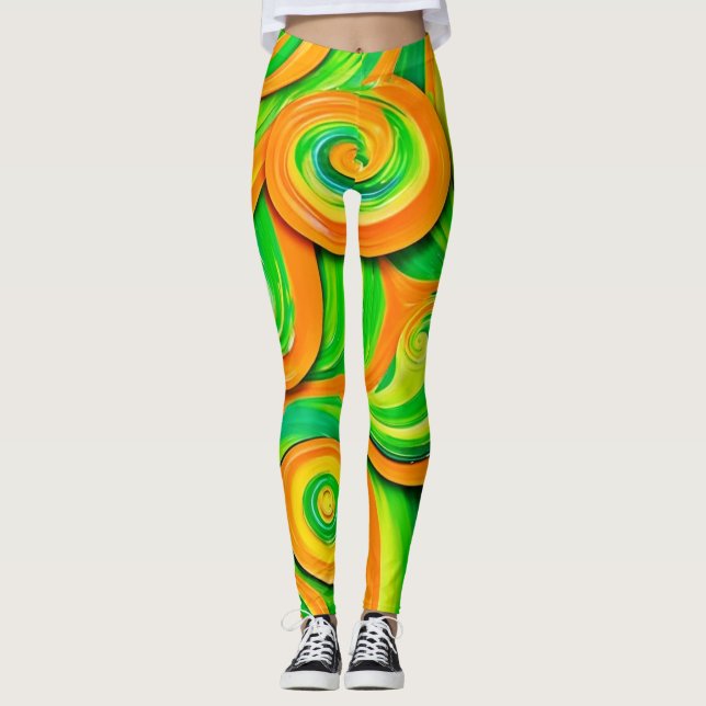 Leggings Espiral verde y Naranja (Anverso)