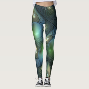 Leggings Espirales Verde azulado Beige Verde Resumen arte f