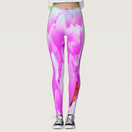 Leggings Espléndido detalle de flor de peones rosados doble