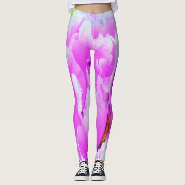 Leggings Espléndido detalle de flor de peones rosados doble (Anverso)