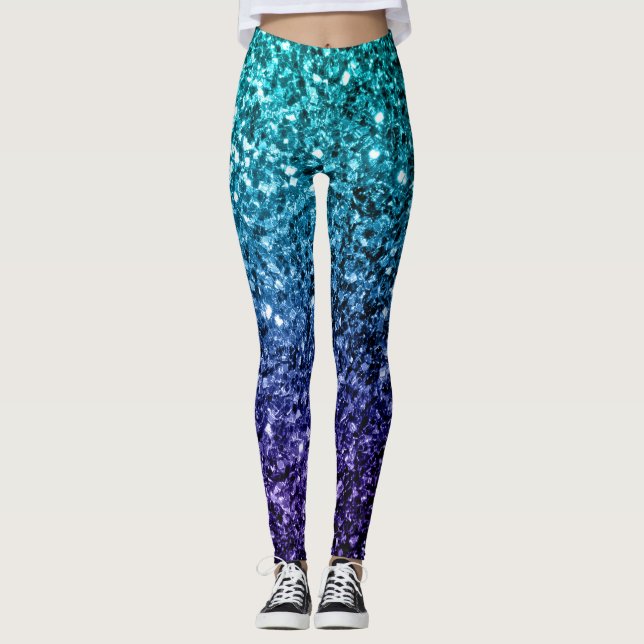 Leggings Espuma de purpurina azul Ombre azul Aqua (Anverso)