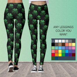 Leggings Espuma verde oscuro Shamrock Patrón de trébol negr