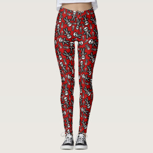 Leggings Esqueleto sobre fondo rojo