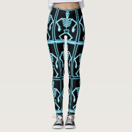 Leggings Esqueleto sonriente azul en cuadrados