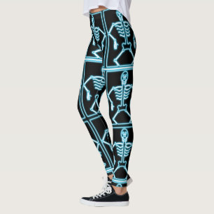 Leggings Esqueleto sonriente azul en cuadrados