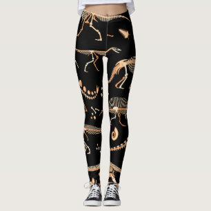 Leggings Esqueletos de dinosaurios, fósiles, patrón vintage