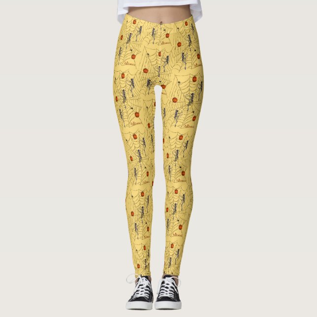 Leggings Esqueletos de halloween Leggons, web, calabazas (Anverso)