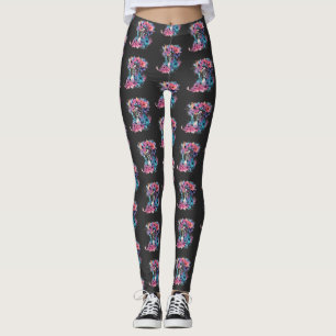 Leggings Esqueletos enamorados. Un ramo de flores.