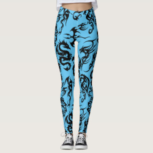 Leggings Esquema del patrón de dragones negros.b L Azul BG