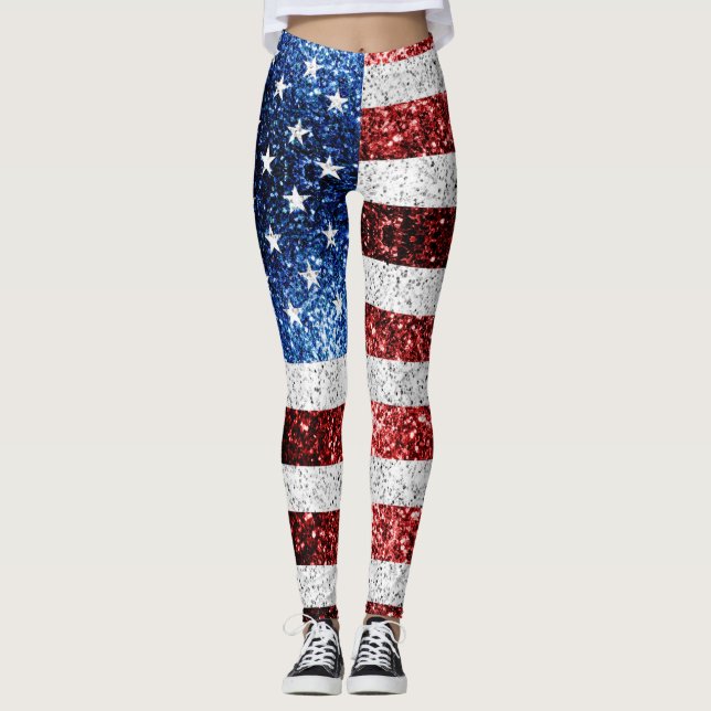 Leggings Estados Unidos bandera azul rojo brillante purpuri (Anverso)