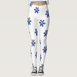 Leggings Estallido del copo de nieve azul en blanco