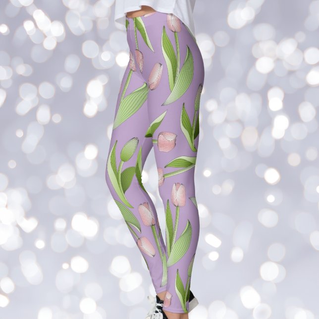 Leggings Estampa de tulipán rosa morado claro moderno (Subido por el creador)