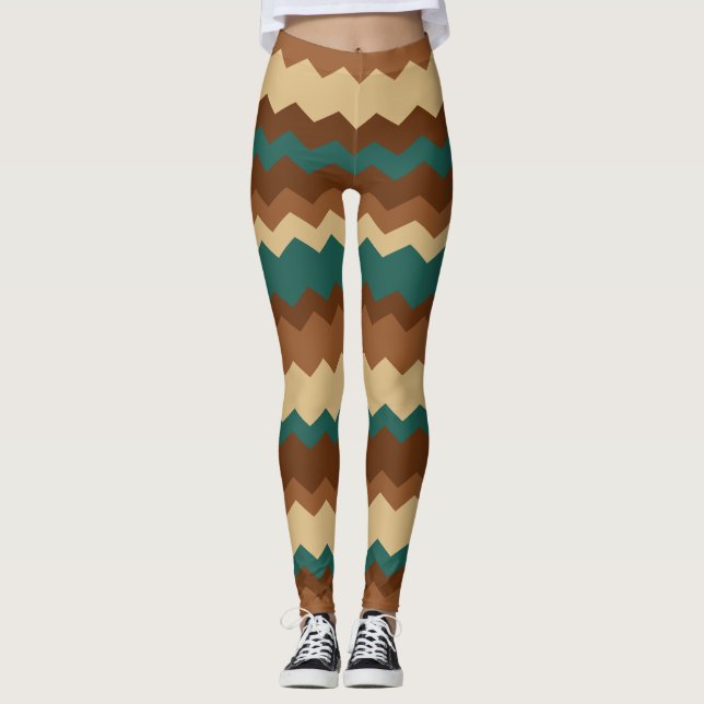 Leggings Estampada Zigzag Otoño Marrón y Verde (Anverso)