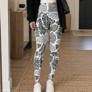 Leggings Estampado animal de parches en blanco y negro