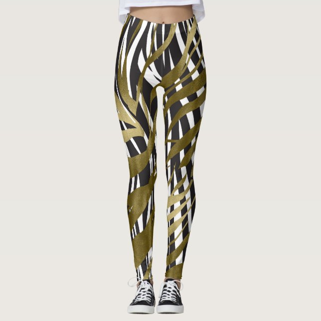 Leggings Estampado cebra negro y dorado Safari Chic Glamour (Anverso)