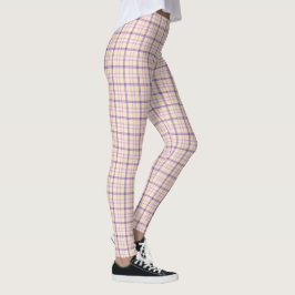 Leggings Estampado Clásico de Cuadros Crema y Púrpura Retro