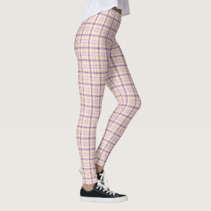Leggings Estampado Clásico de Cuadros Crema y Púrpura Retro
