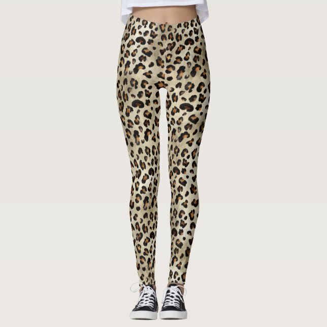 Leggings Estampado de Animal de Leopardo Guepardo Beige Mar (Anverso)
