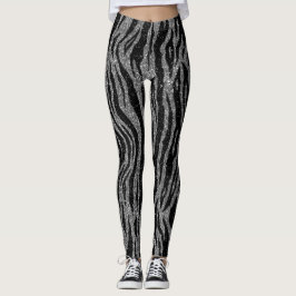 Leggings Estampado de cebra negro y gris plateado