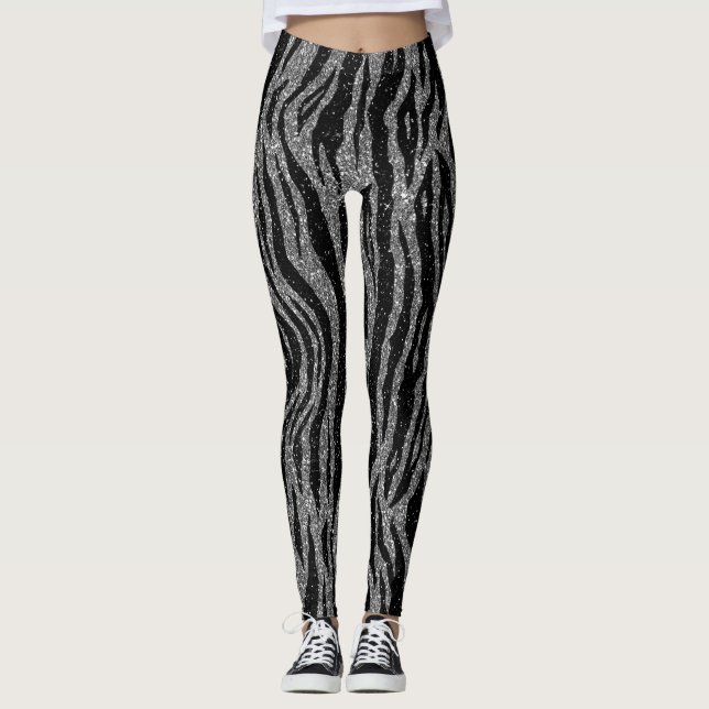 Leggings Estampado de cebra negro y gris plateado (Anverso)