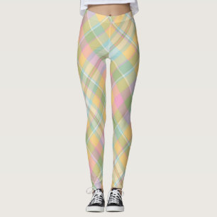 Leggings Estampado de cuadros dorado, rosa, verde y azul