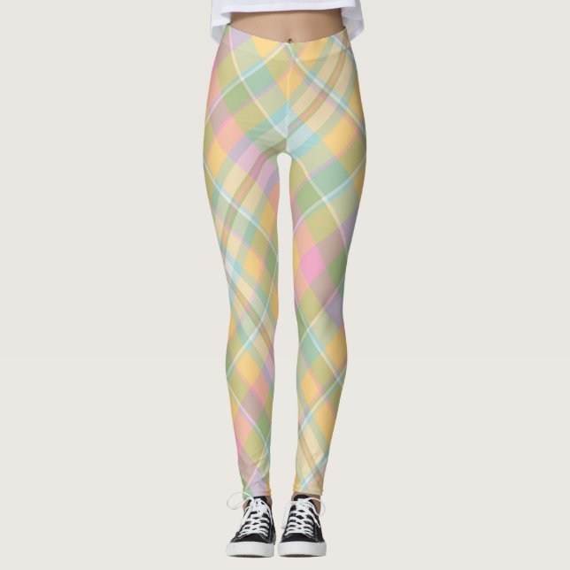 Leggings Estampado de cuadros dorado, rosa, verde y azul (Anverso)