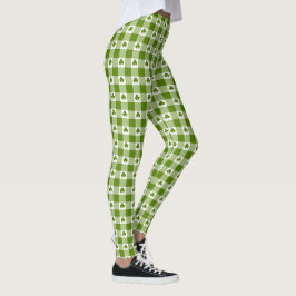 Leggings Estampado de cuadros verdes aguacate con trébol de