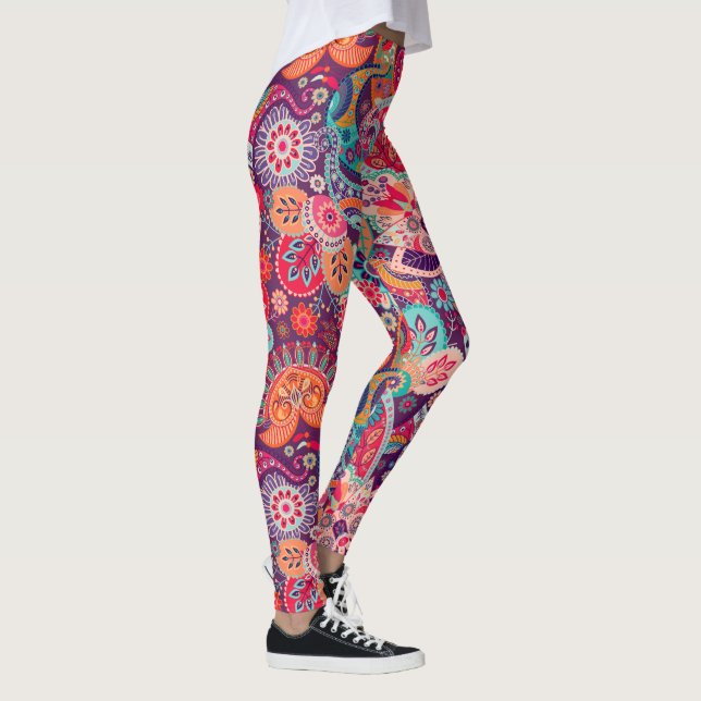 Leggings Estampado de flores de neón rosado de Paisley (Derecha)