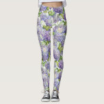 Leggings Estampado de flores púrpura del Hydrangea<br><div class="desc">Estas polainas florales le tendrán vestido en estilo. Este hydrangea delicado de la púrpura y de la lavanda de las características del diseño florece en un fondo blanco. Diseñado por el ©Tim renombrado Coffey del artista del mundo.</div>