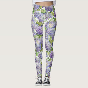 Leggings Estampado de flores púrpura del Hydrangea