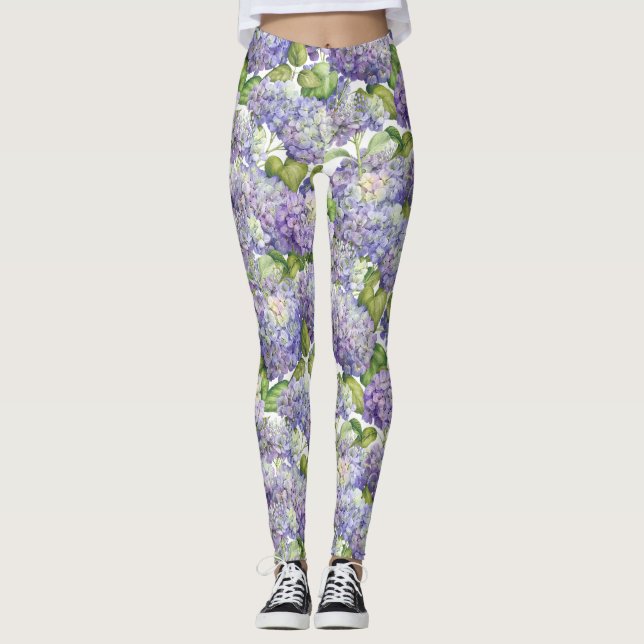 Leggings Estampado de flores púrpura del Hydrangea (Anverso)