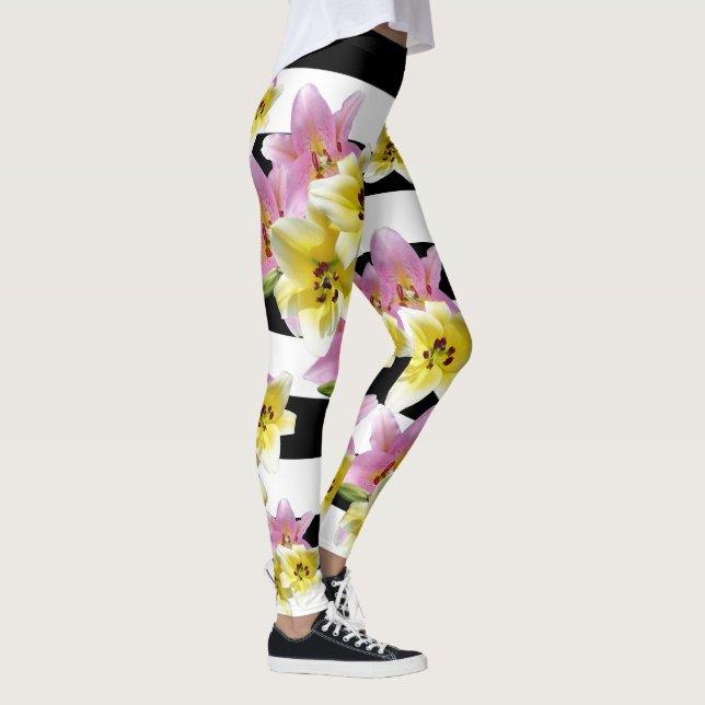 Leggings Estampado de flores rayado de los lirios de la (Derecha)