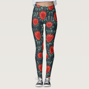 Leggings Estampado de flores rojo de la oscuridad de los
