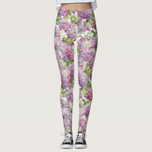 Leggings Estampado de flores rosado del Hydrangea de la