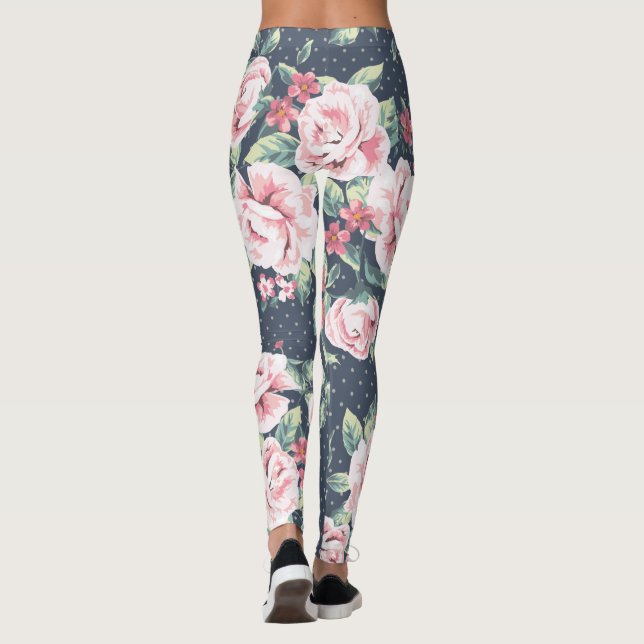 Leggings Estampado de flores rosado romántico de los rosas (Reverso)