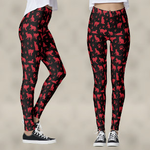 Leggings Estampado de gatito negro y rojo con patas de gato