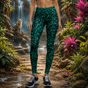 Leggings Estampado de leopardo azul verde metálico vibrante