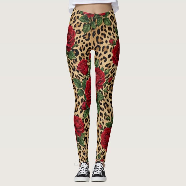 Leggings Estampado de leopardo con rosas rojas  (Anverso)