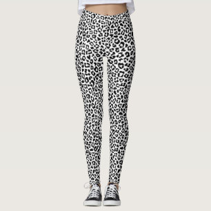Leggings Estampado de leopardo en blanco y negro divertido 