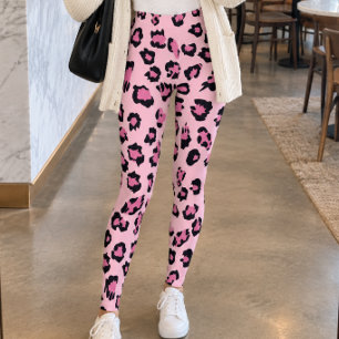 Leggings Estampado de leopardo negro rosa pastel