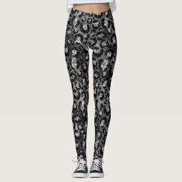 Leggings Estampado de leopardo negro y gris plateado