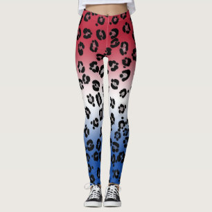 Leggings Estampado de leopardo rojo blanco y azul con purpu