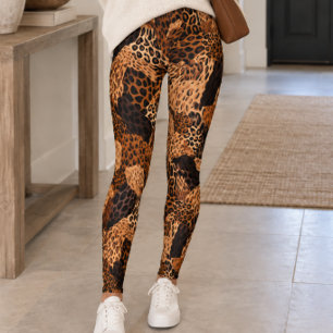 Leggings Estampado de leopardo y guepardo mixto marrón