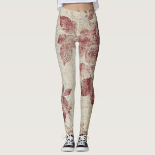 Leggings Estampado de lino floral rústico rosado (1)